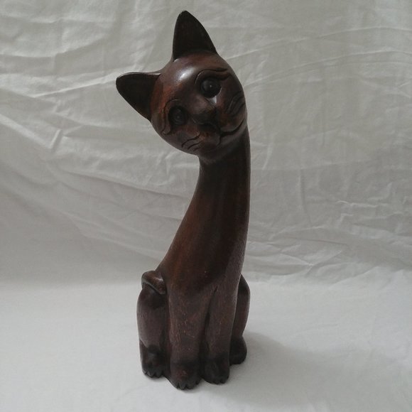 Other - Gorgeous Tall Hand Carved Wood Kitty Cat Statue